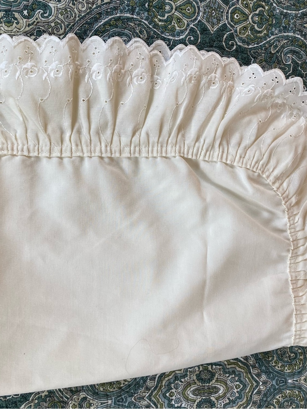Vintage Pillow Sham with A Ruffle of Eyelet Lace Cottagecore Grandmillenial